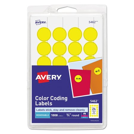 AVERY DENNISON Label, 0.75", Round, Yellow, PK1008 05462